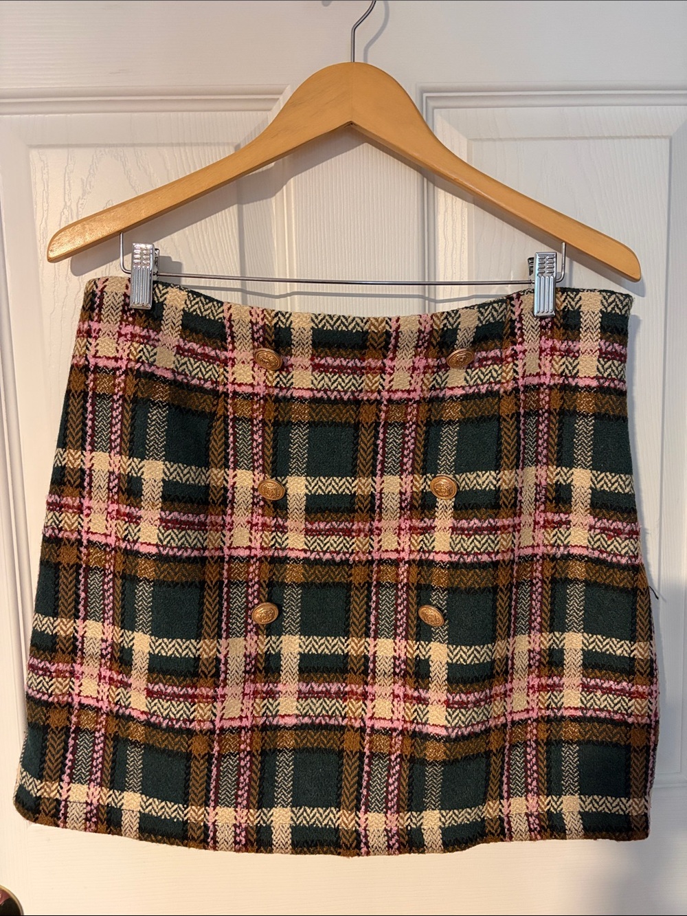 Fate Plaid Mini Skirt in Dark Green, Pink & Cream